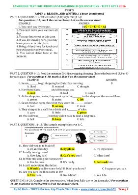 Đề luyện thi B1, 2 - Đề 3 - Đỗ Bình (Kèm đáp án)